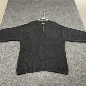 Vintage Kittery Trading Post Sweater Mens L Black Cotton Henley Ribbed Gorpcore